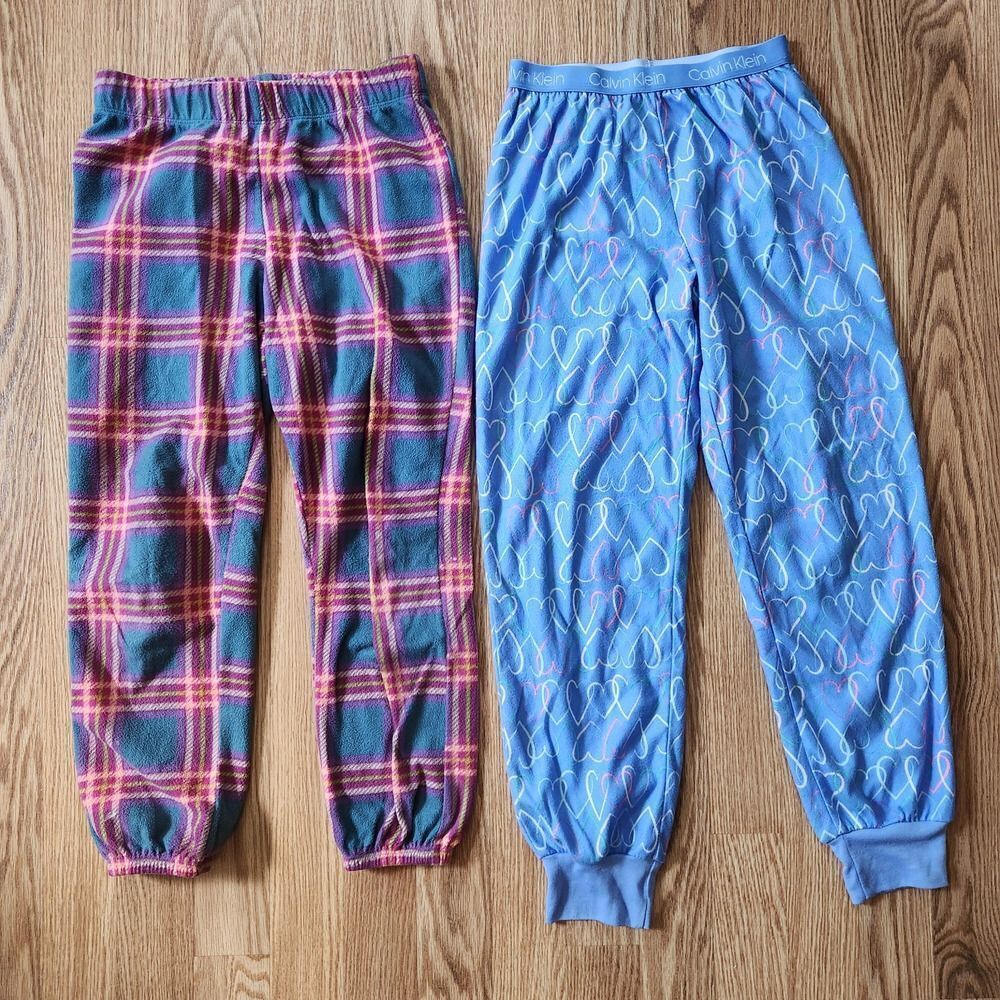 Calvin Klein Cat & Jack Fleece Pajama Pants Girls Size 7-8 S/M Hearts, Plaid Lot